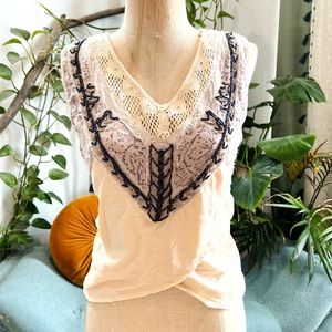 Free People White Lace Embroidered Tank Too